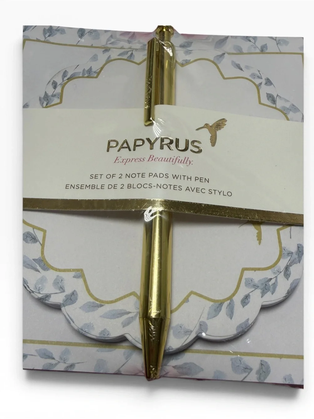 Papyrus Set of 2 Floral Note Pads with Gold Pen – New Sealed